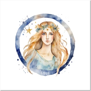 Virgo Watercolor Zodiac Woman Posters and Art